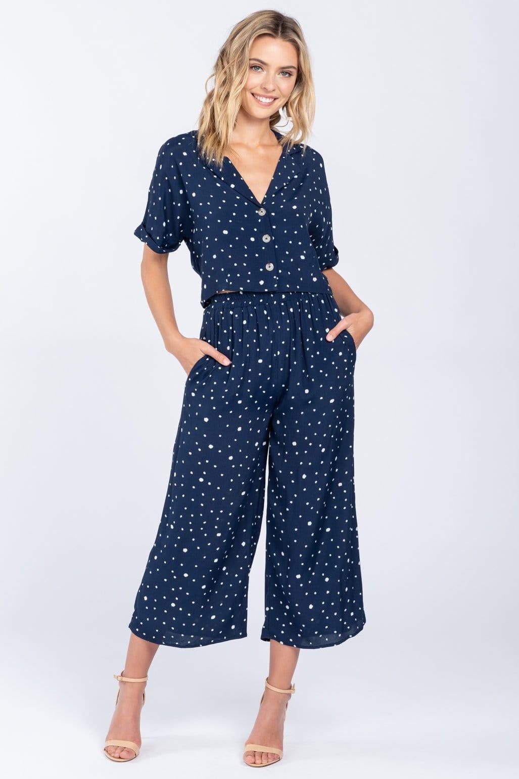 On The Dot Printed Navy Pants - Lovely Brielle