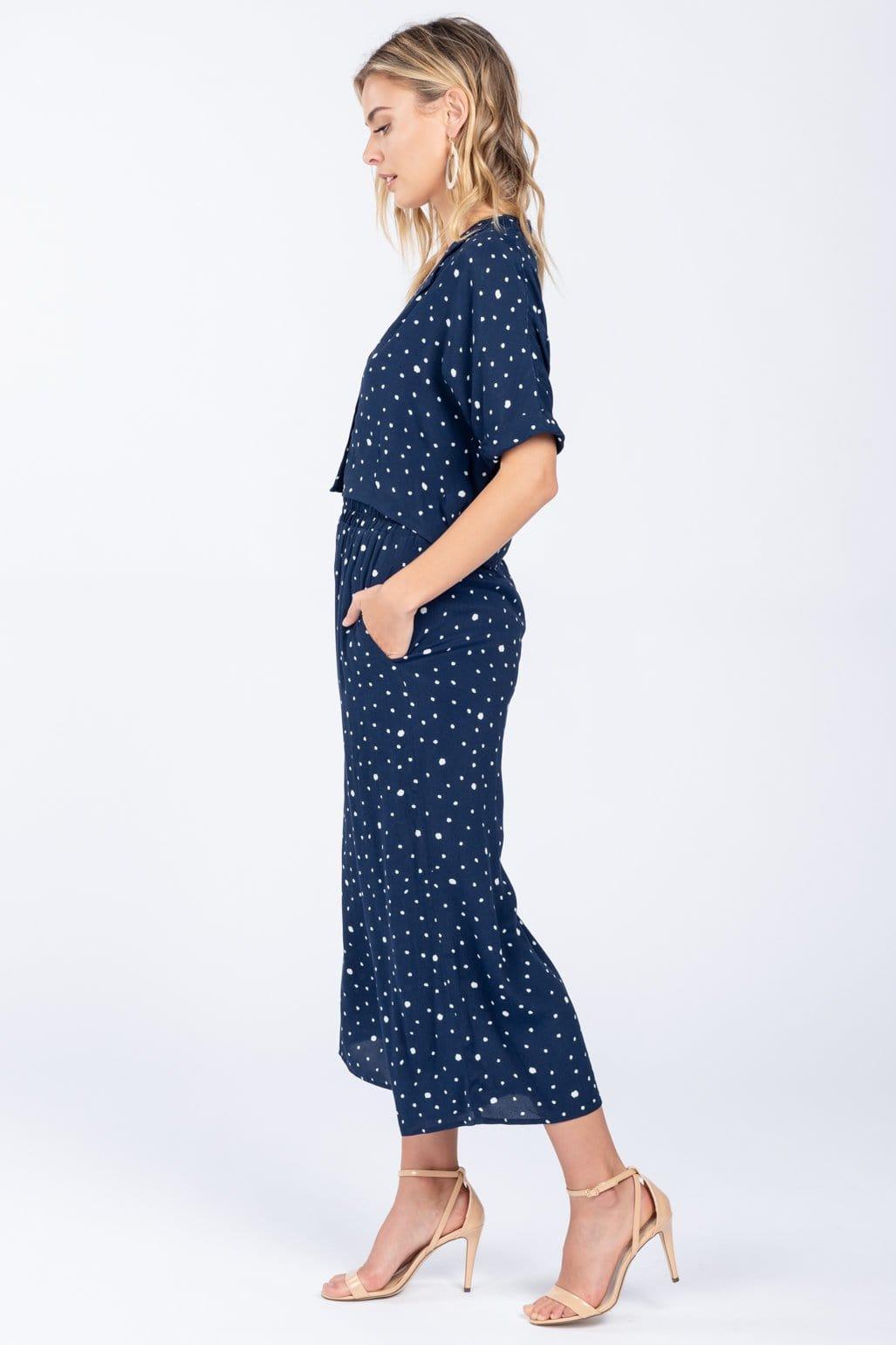 On The Dot Printed Navy Pants - Lovely Brielle