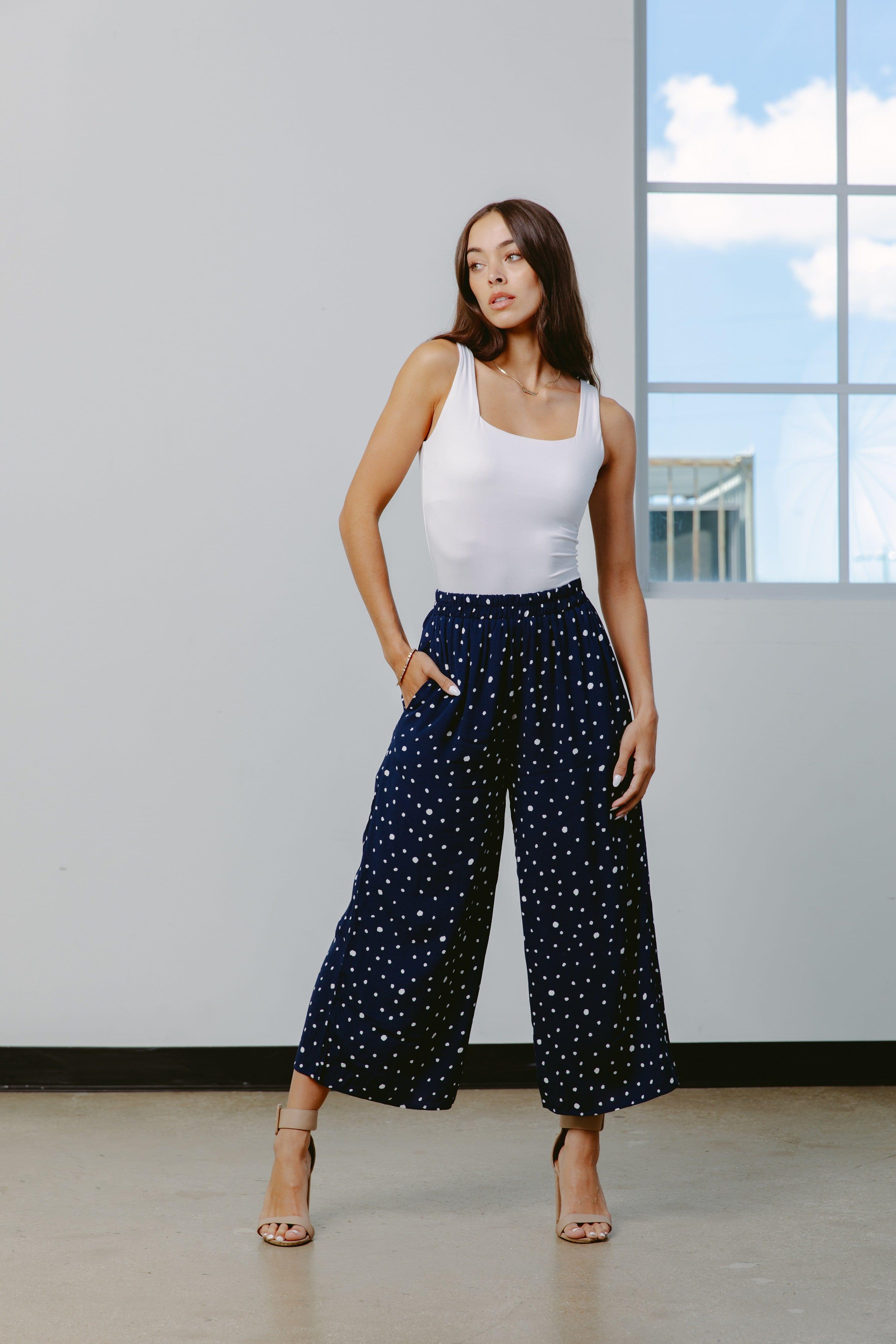 On The Dot Printed Navy Pants - Lovely Brielle