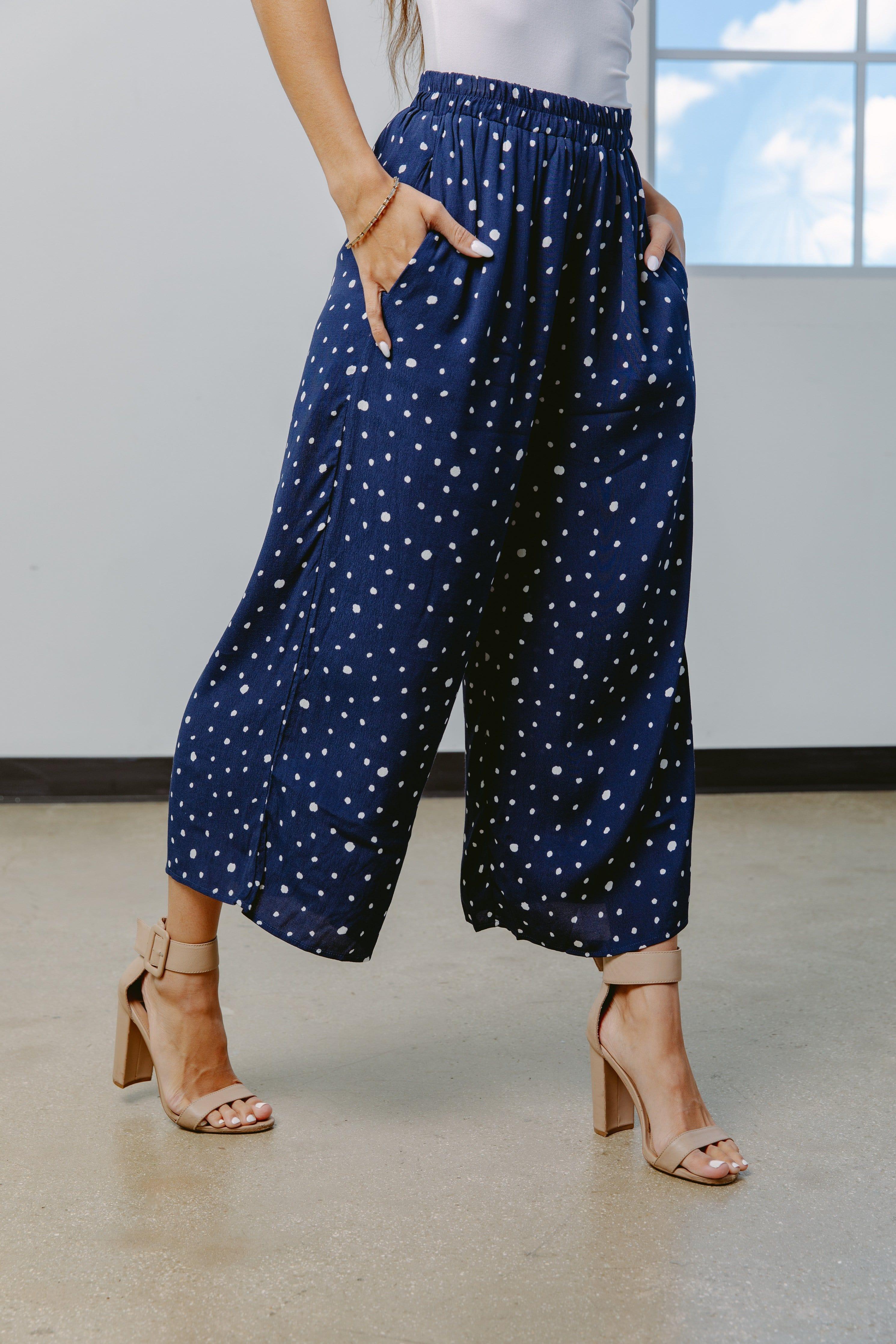 On The Dot Printed Navy Pants - Lovely Brielle