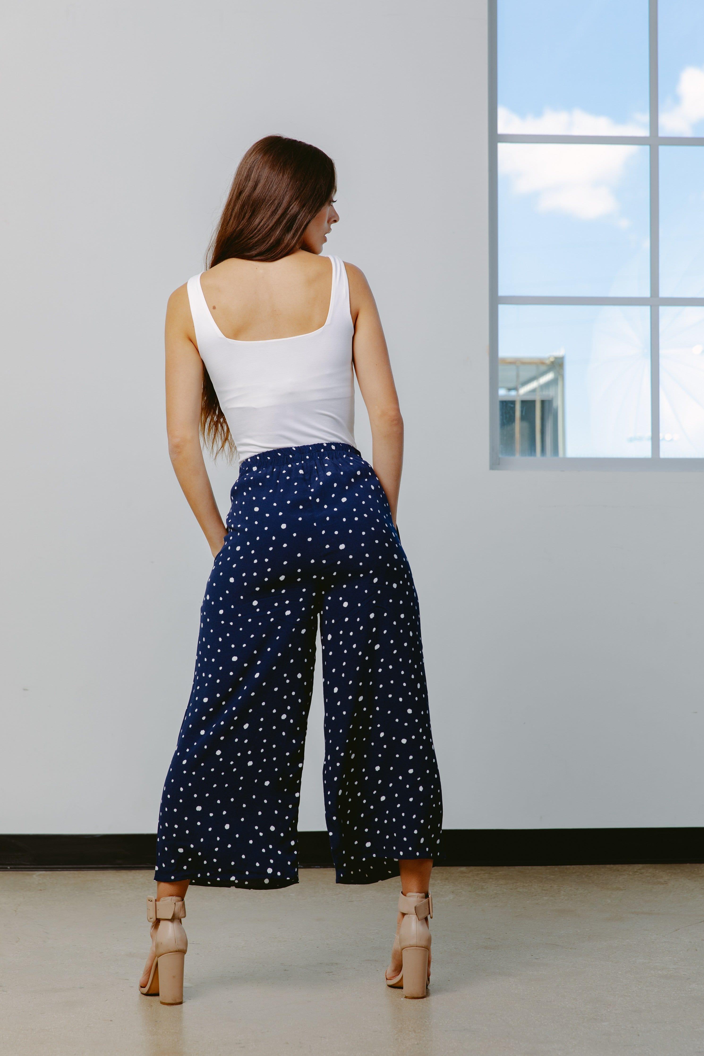 On The Dot Printed Navy Pants - Lovely Brielle