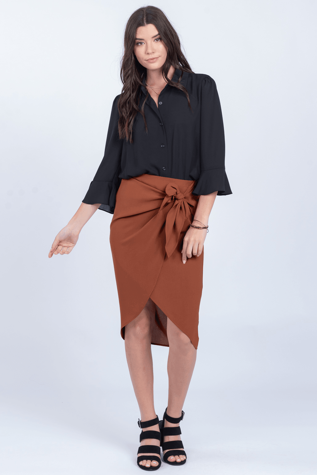 Tie belt store midi skirt